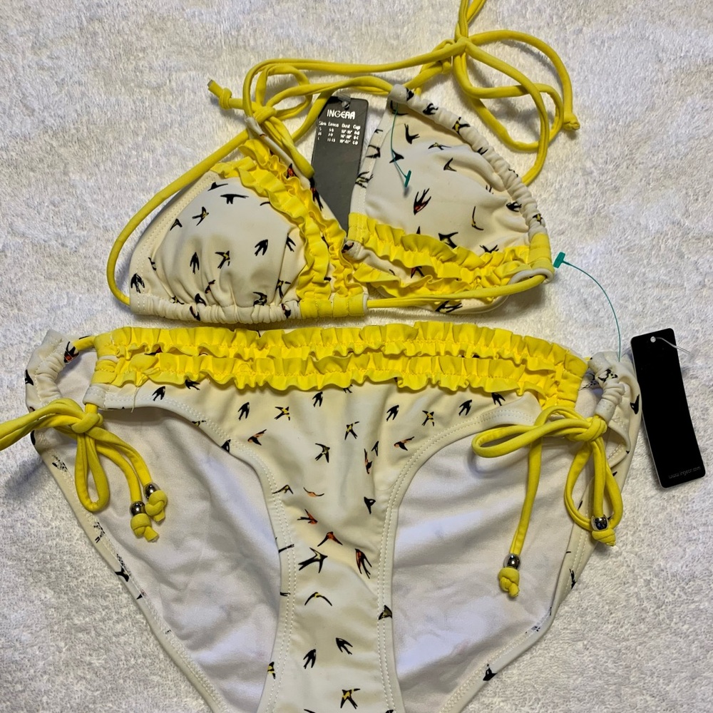 New! Ingear bird print halter ruffled bikini set